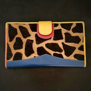 Nash Travel Leather Wallet Giraffe Print Natural Hair on Cow Hide EUC